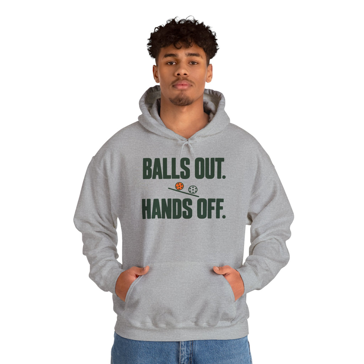 Balls Out. Hands Off. Hoodie — Bold Graphic Statement Pullover