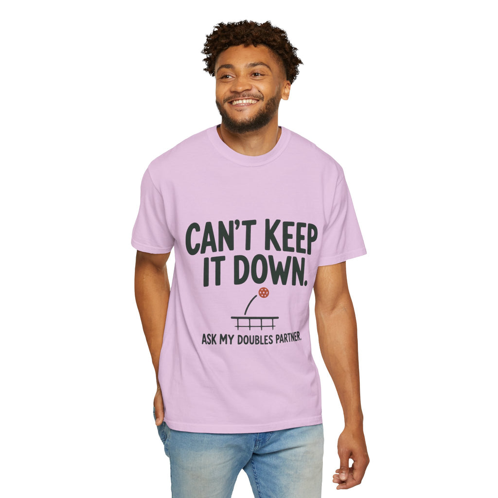 Can't Keep It Down Tennis T‑Shirt — "Ask My Doubles Partner" Funny Tennis Tee