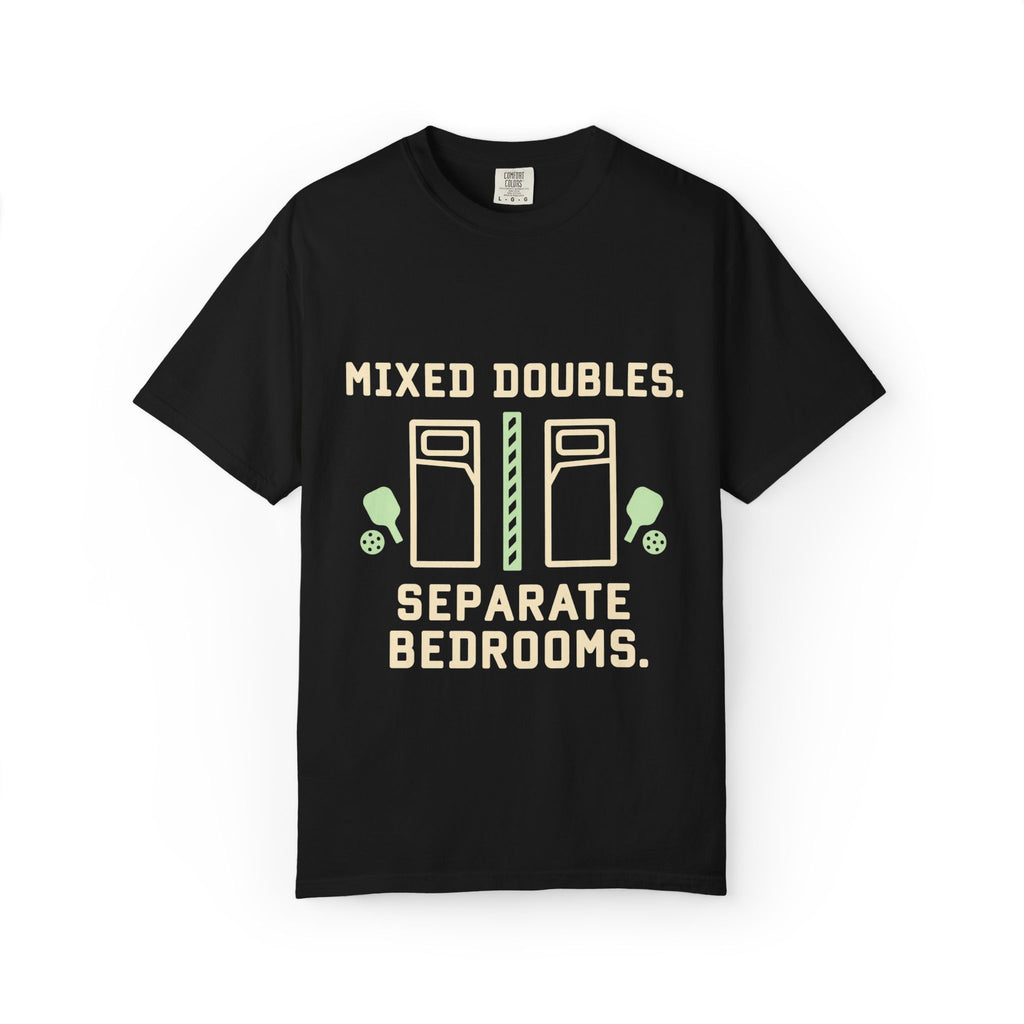 T-Shirt — “Mixed Doubles, Separate Bedrooms” Tennis Couples Humor Tee