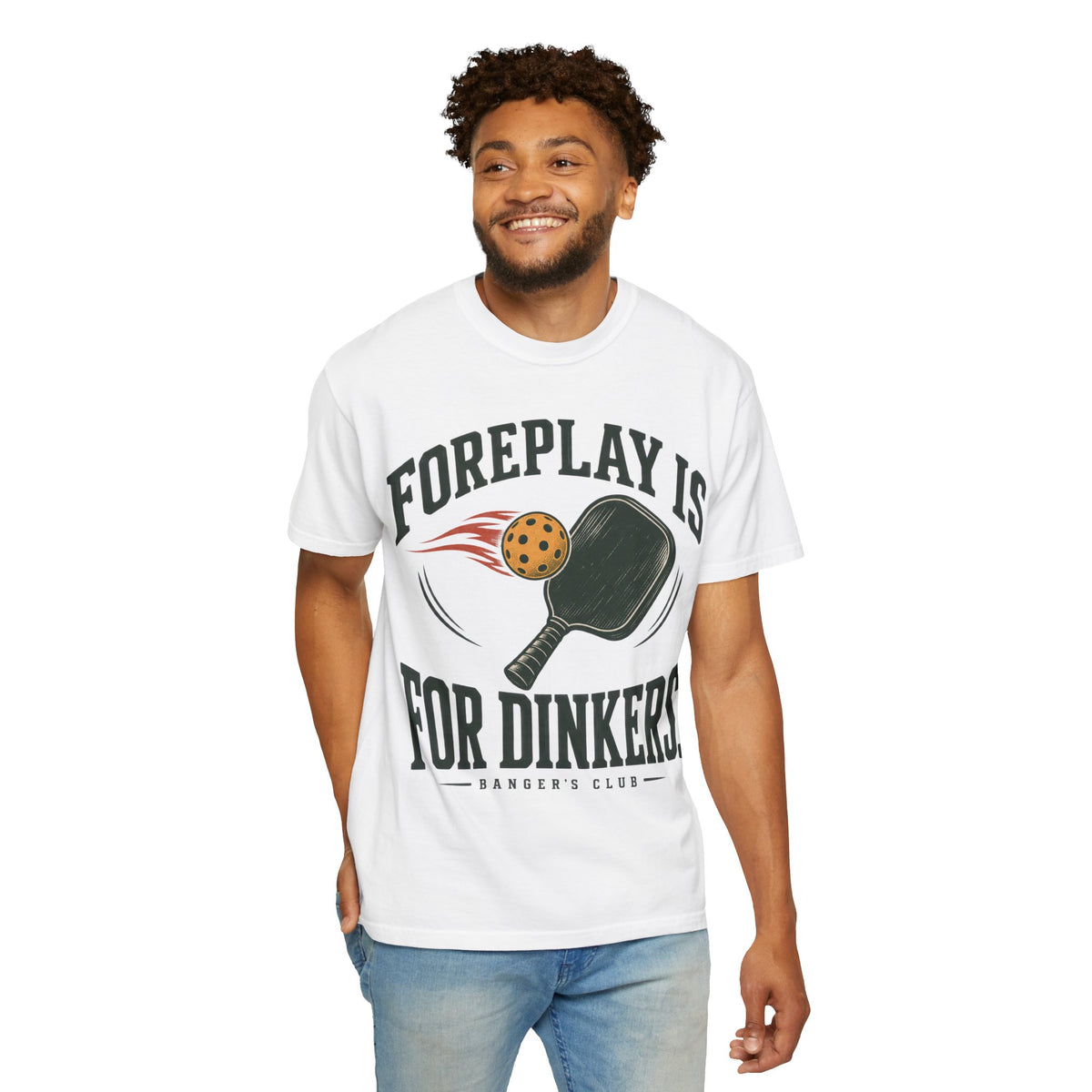 Pickleball T-Shirt — "Foreplay Is For Dinkers" Vintage Paddle Graphic