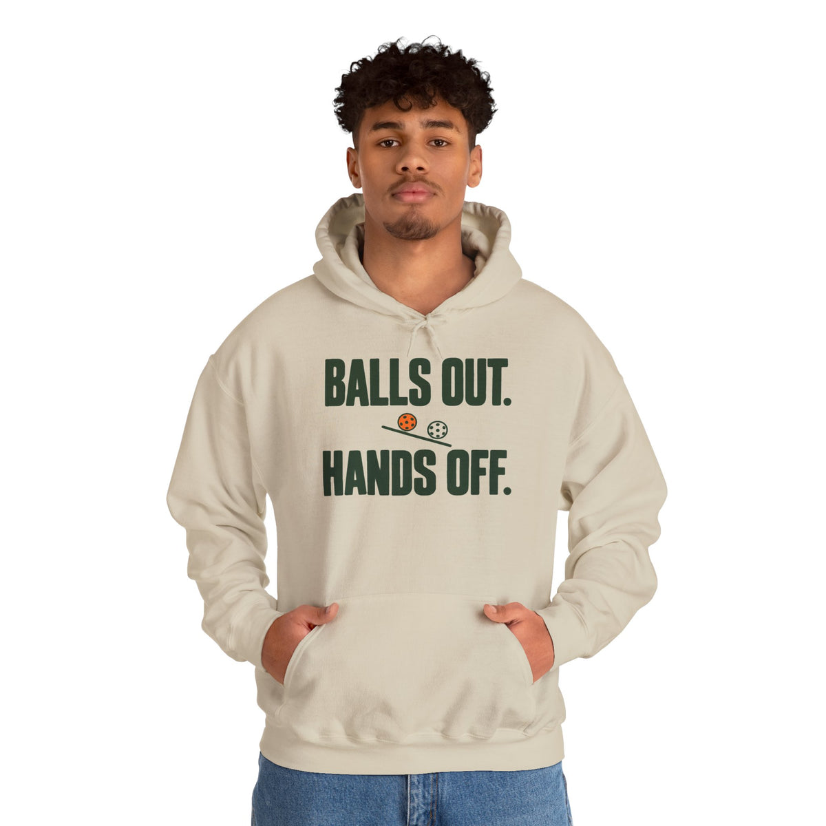 Balls Out. Hands Off. Hoodie — Bold Graphic Statement Pullover