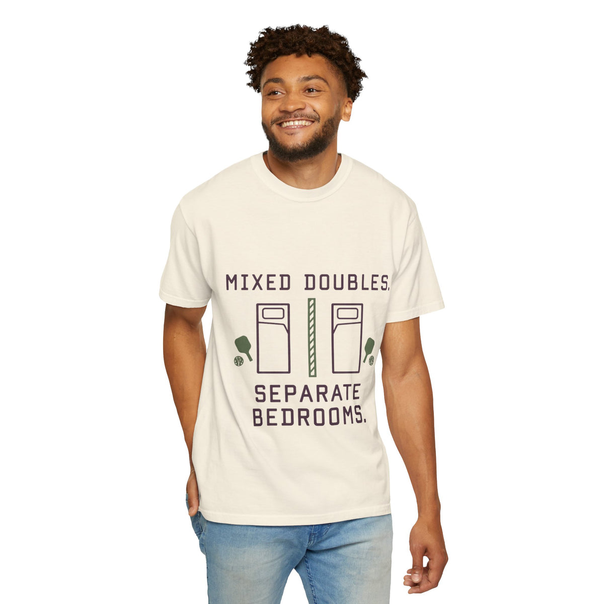 T-Shirt — “Mixed Doubles, Separate Bedrooms” Tennis Couples Humor Tee