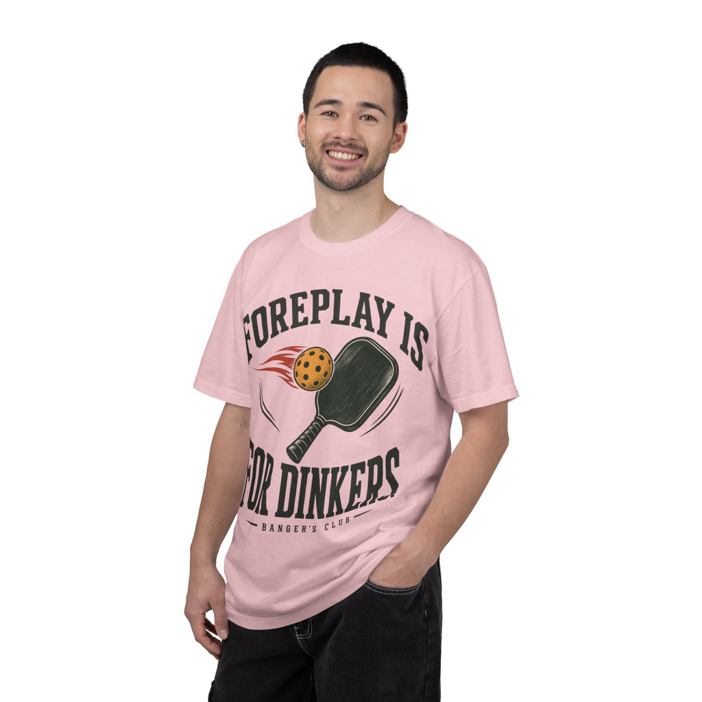 Pickleball T-Shirt — "Foreplay Is For Dinkers" Vintage Paddle Graphic