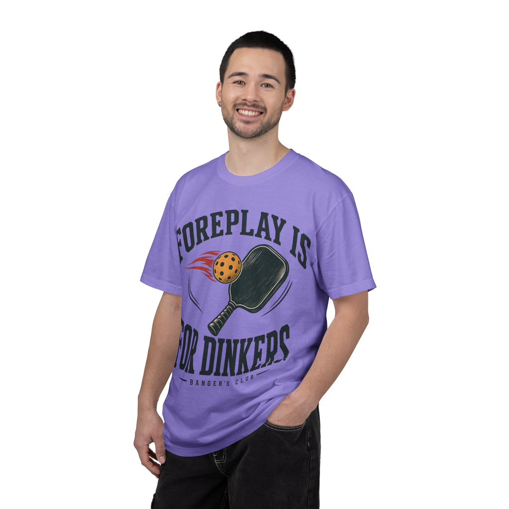 Pickleball T-Shirt — "Foreplay Is For Dinkers" Vintage Paddle Graphic