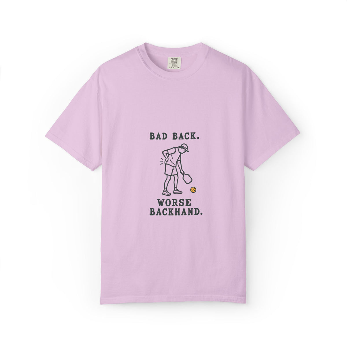 Golf Humor T-Shirt — "Bad Back, Worse Backhand" Graphic Tee