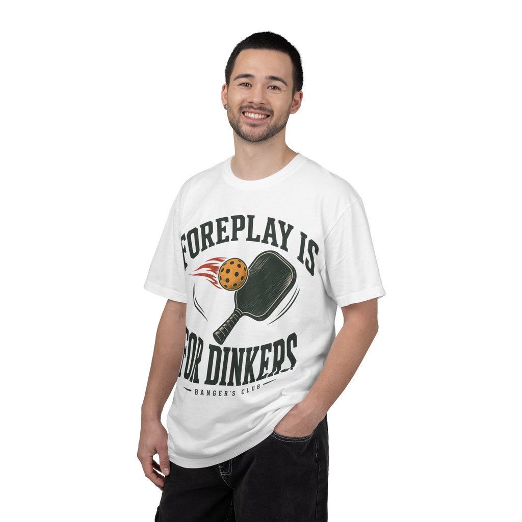 Pickleball T-Shirt — "Foreplay Is For Dinkers" Vintage Paddle Graphic