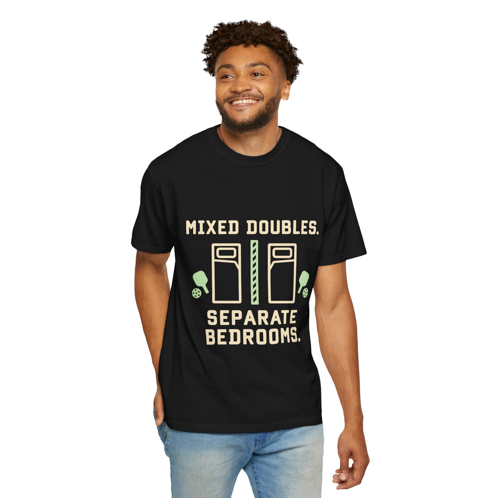 T-Shirt — “Mixed Doubles, Separate Bedrooms” Tennis Couples Humor Tee