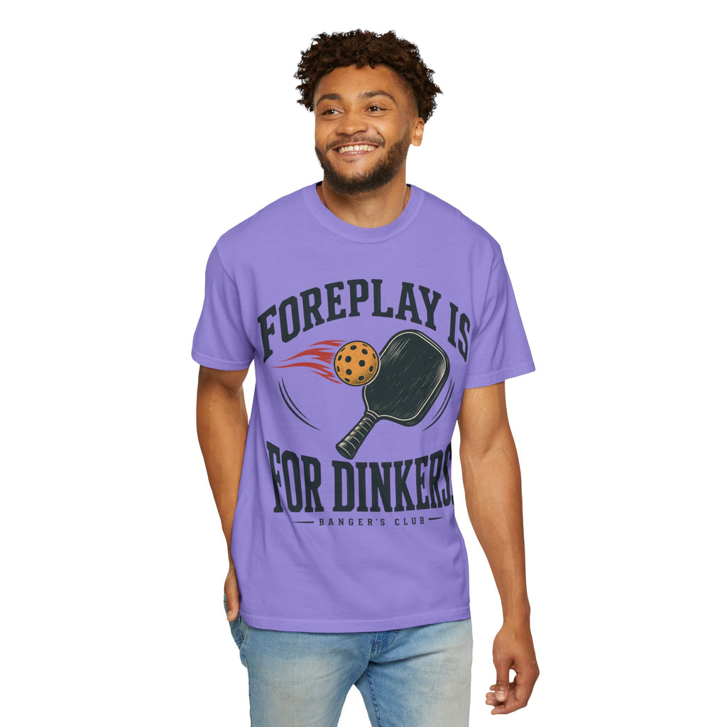 Pickleball T-Shirt — "Foreplay Is For Dinkers" Vintage Paddle Graphic