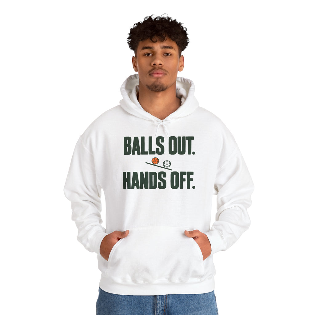 Balls Out. Hands Off. Hoodie — Bold Graphic Statement Pullover