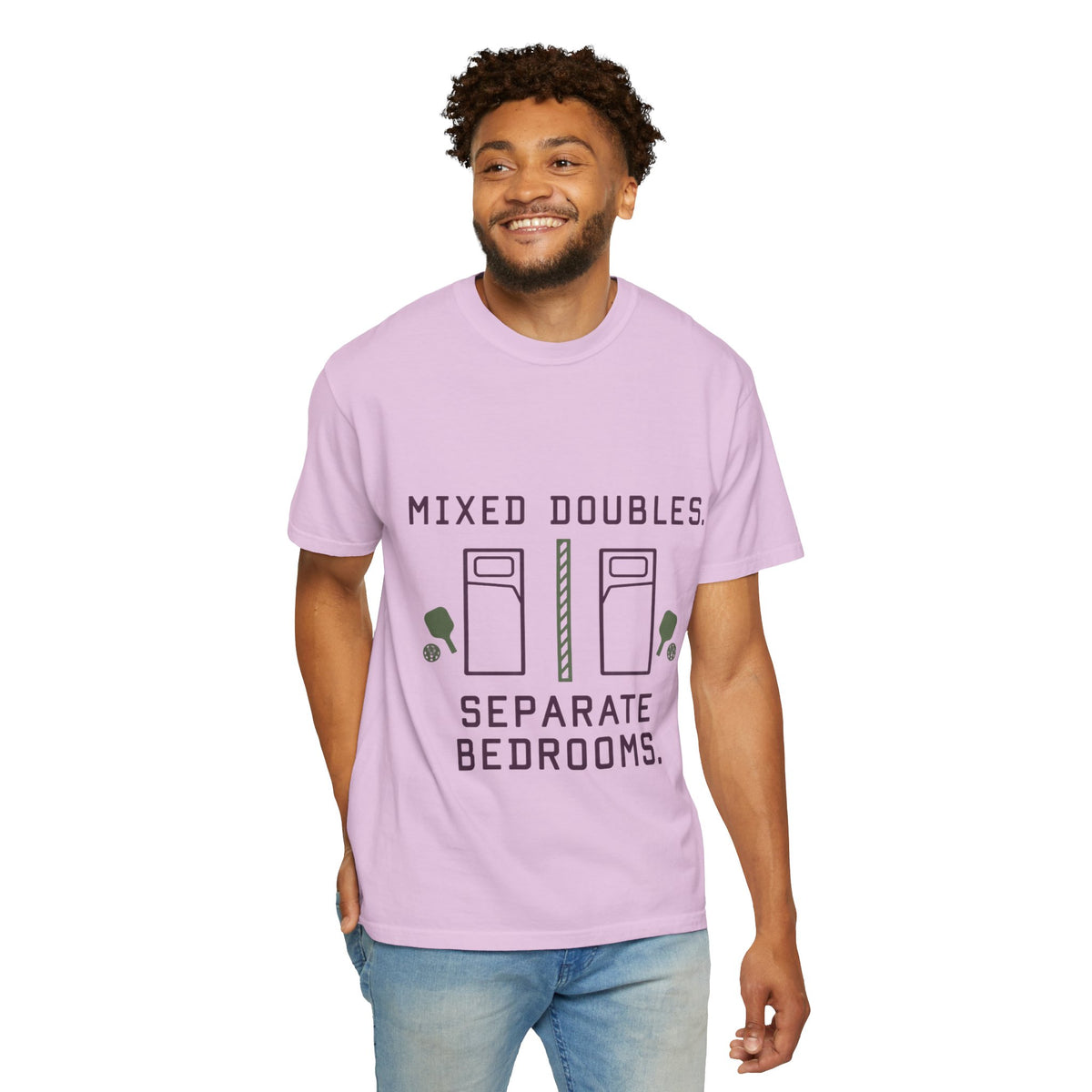 T-Shirt — “Mixed Doubles, Separate Bedrooms” Tennis Couples Humor Tee