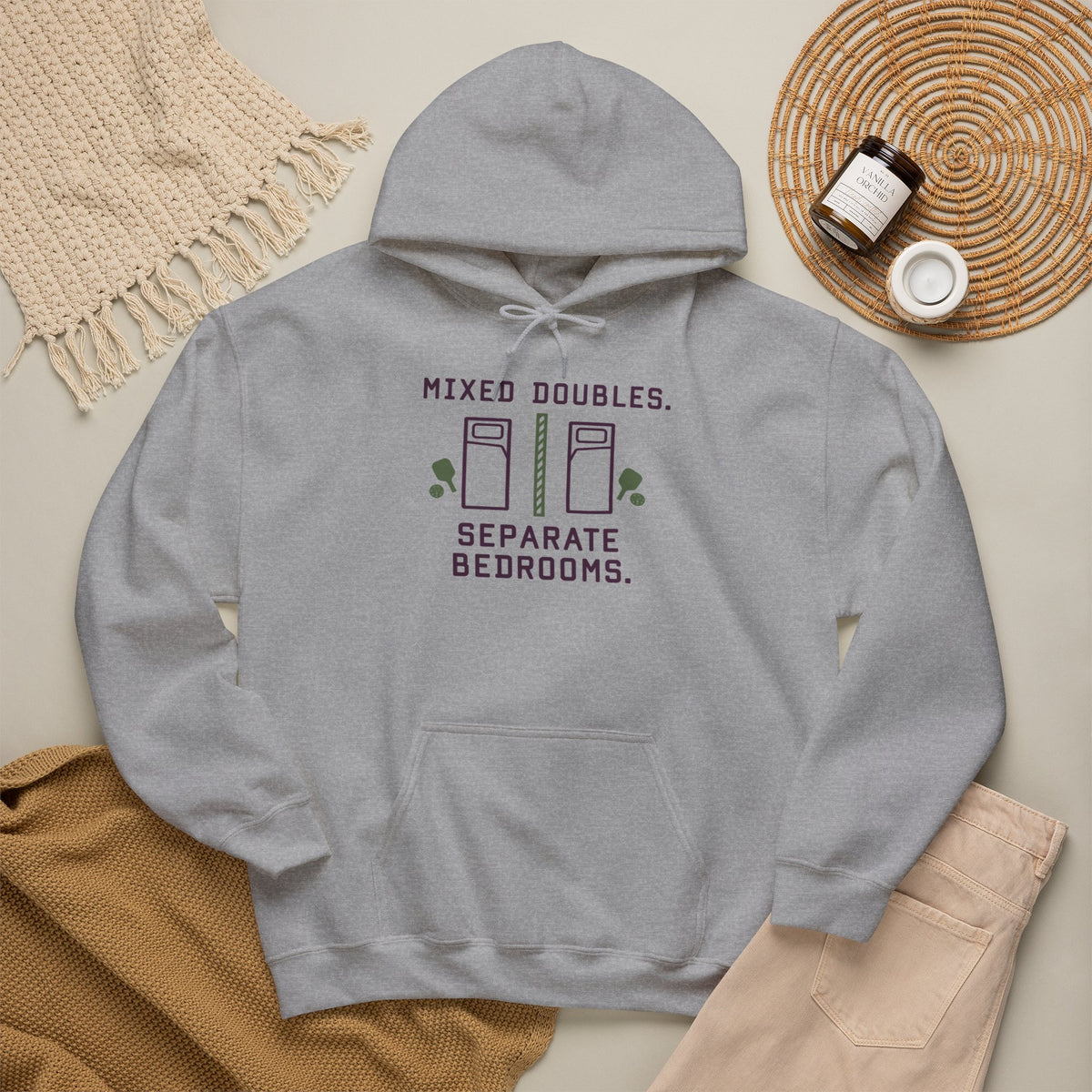 College Dorm Hoodie — “Mixed Doubles. Separate Bedrooms.” Humor Sweatshirt