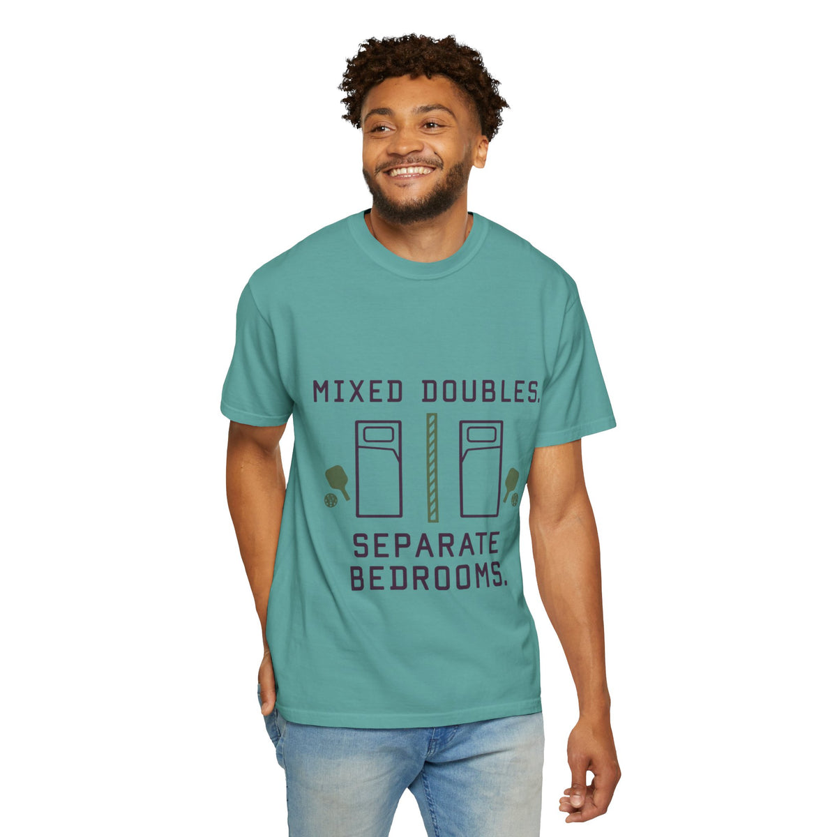 T-Shirt — “Mixed Doubles, Separate Bedrooms” Tennis Couples Humor Tee