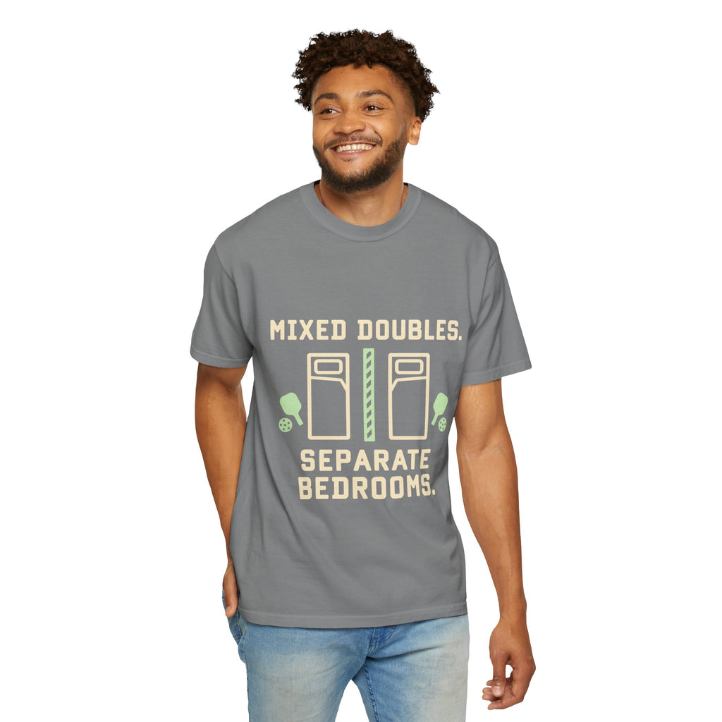 T-Shirt — “Mixed Doubles, Separate Bedrooms” Tennis Couples Humor Tee