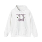 College Dorm Hoodie — “Mixed Doubles. Separate Bedrooms.” Humor Sweatshirt