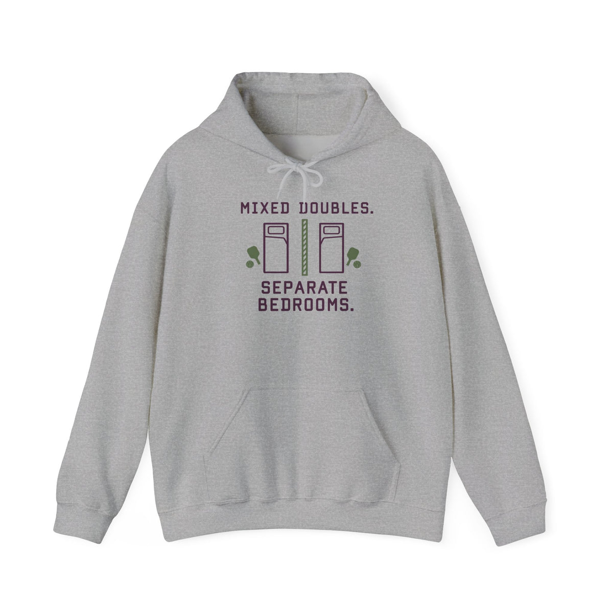College Dorm Hoodie — “Mixed Doubles. Separate Bedrooms.” Humor Sweatshirt