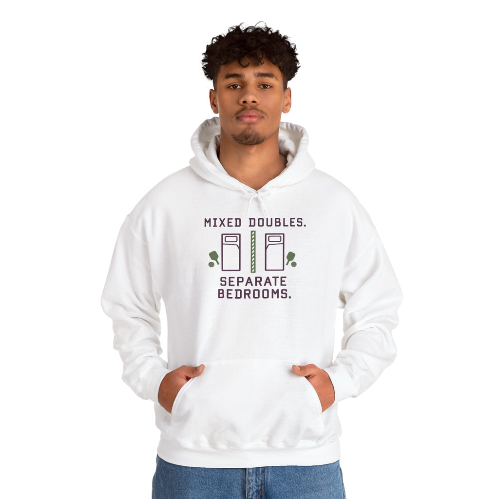 College Dorm Hoodie — “Mixed Doubles. Separate Bedrooms.” Humor Sweatshirt